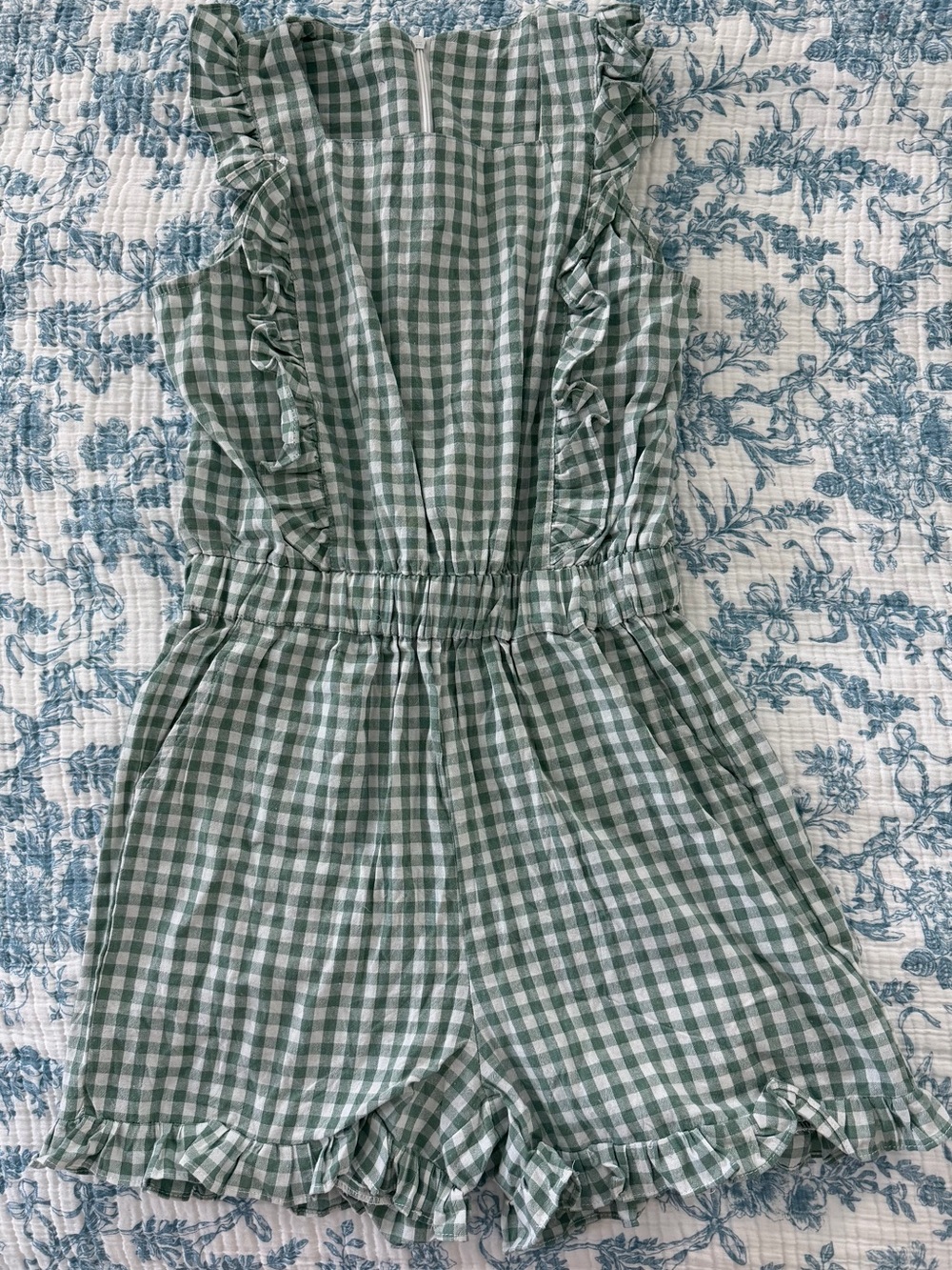 Girls' Green Gingham Ruffle Romper